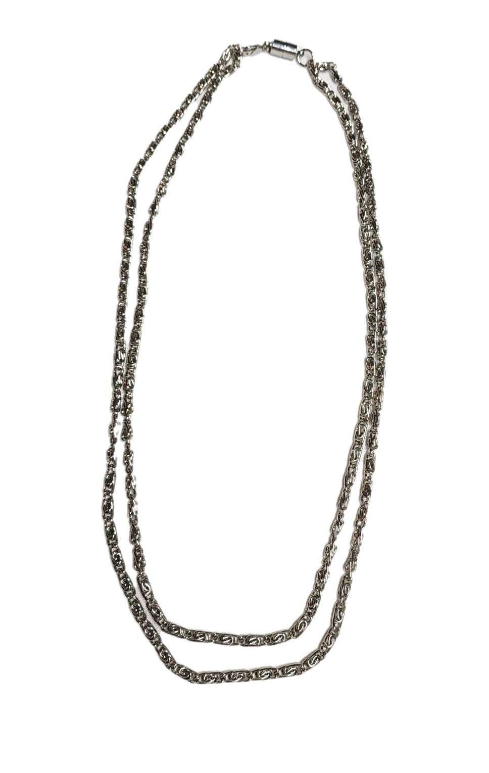 2-Strand Silver Tone Scroll Byzantine 4mm Chain Necklace 23″ Retro Punk Hip Hop