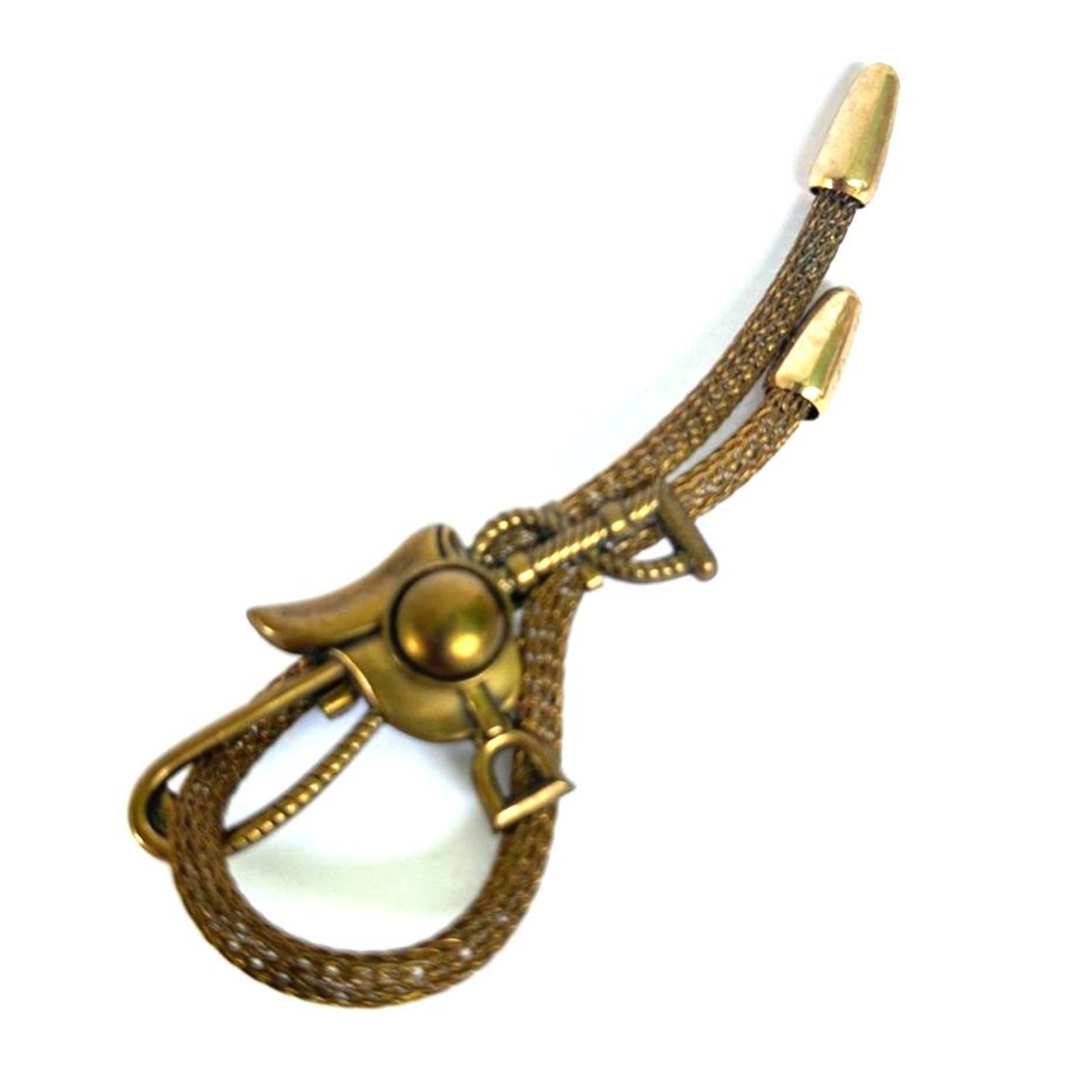 Vintage English Saddle Brooch with Mesh Whip – Equestrian Style Pin