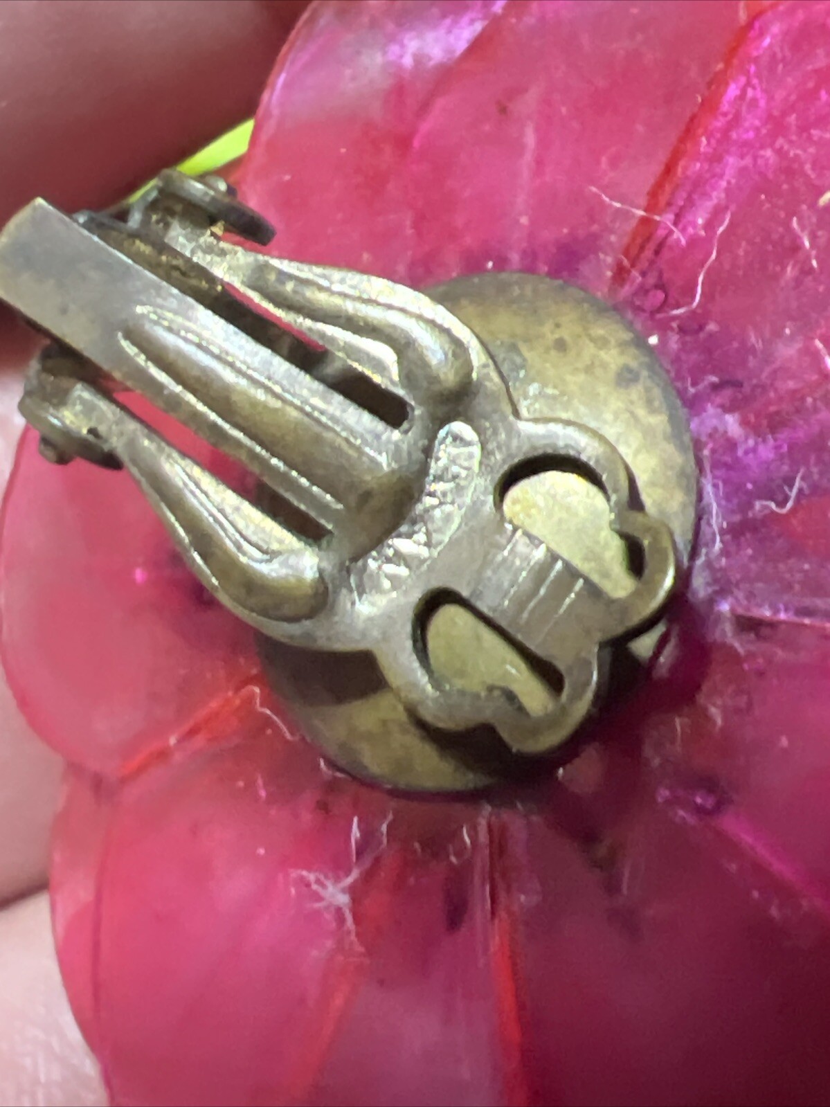 VTG Pink Acetate Flower Clip-on Earrings Marked Japan