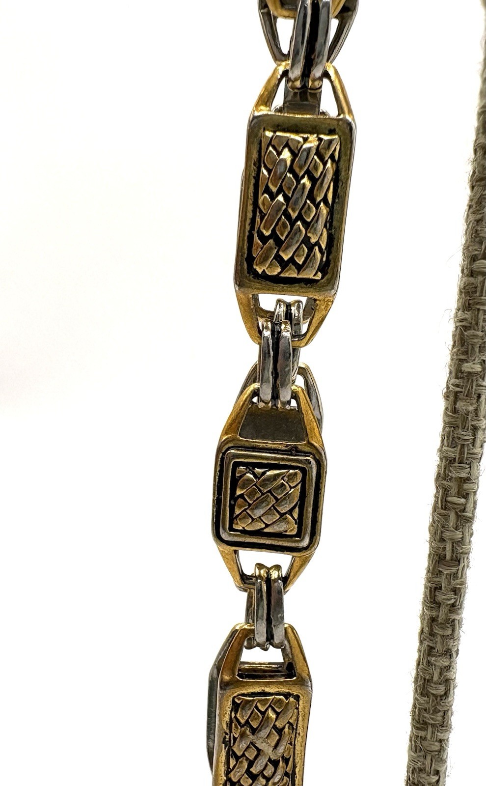 Two Tone Basket Weave Square& Rectangle Link Bracelet 7.5”