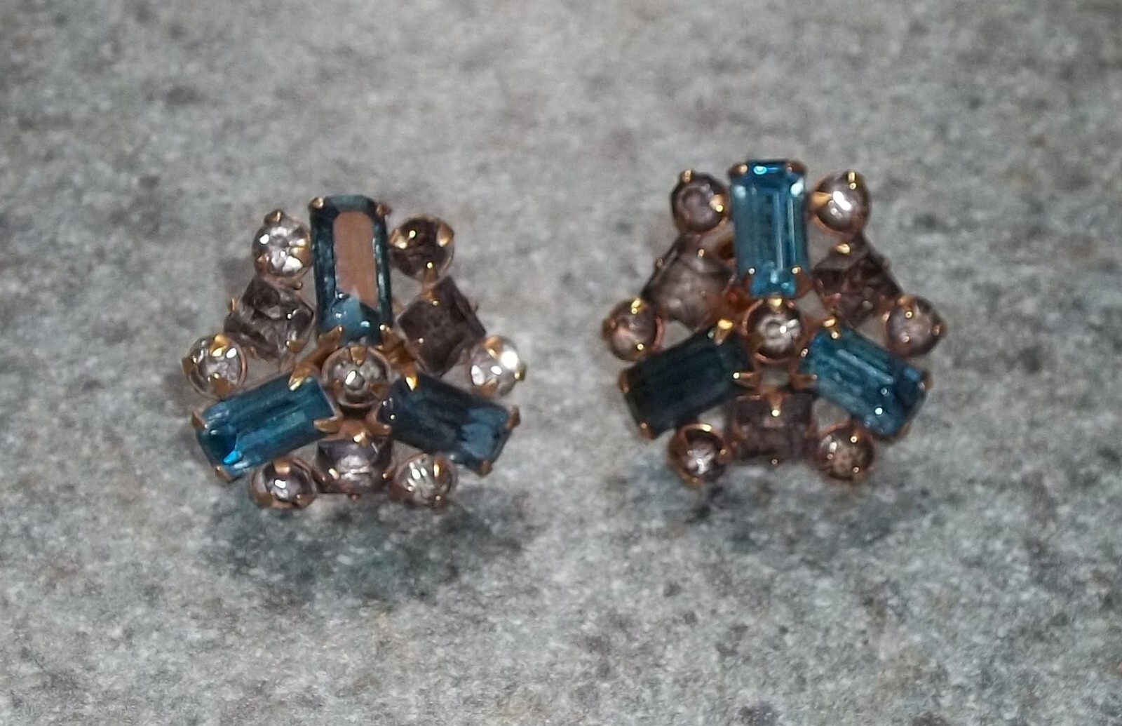 Vntg STAR ART Turquoise Rhinestone Screw Back Earrings Set 1/20 12KT GOLD FILLED