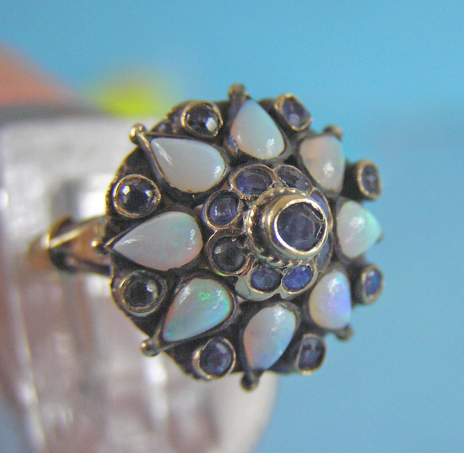 Vintage 14k JG Jack Gutschneider Thai Princess Opal & Sapphire Ring Sz 5.25 (J)