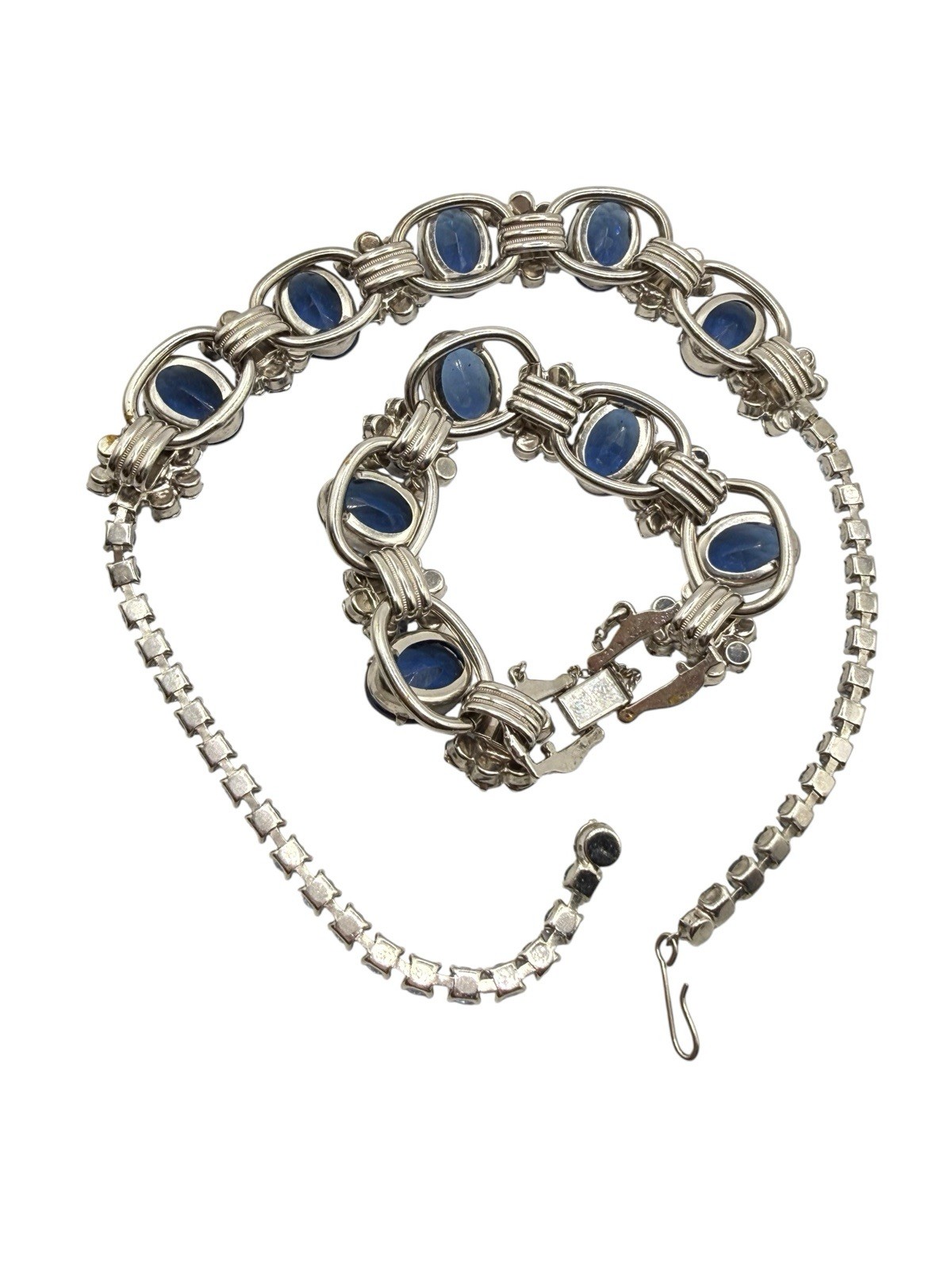 Vintage Juliana Blue Rhinestones Necklace & Bracelet Set 5 Links