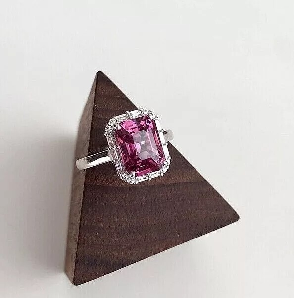 Art Deco Style Octagonal Ruby Lab Created Diamond 14K White Gold FN Wedding Ring