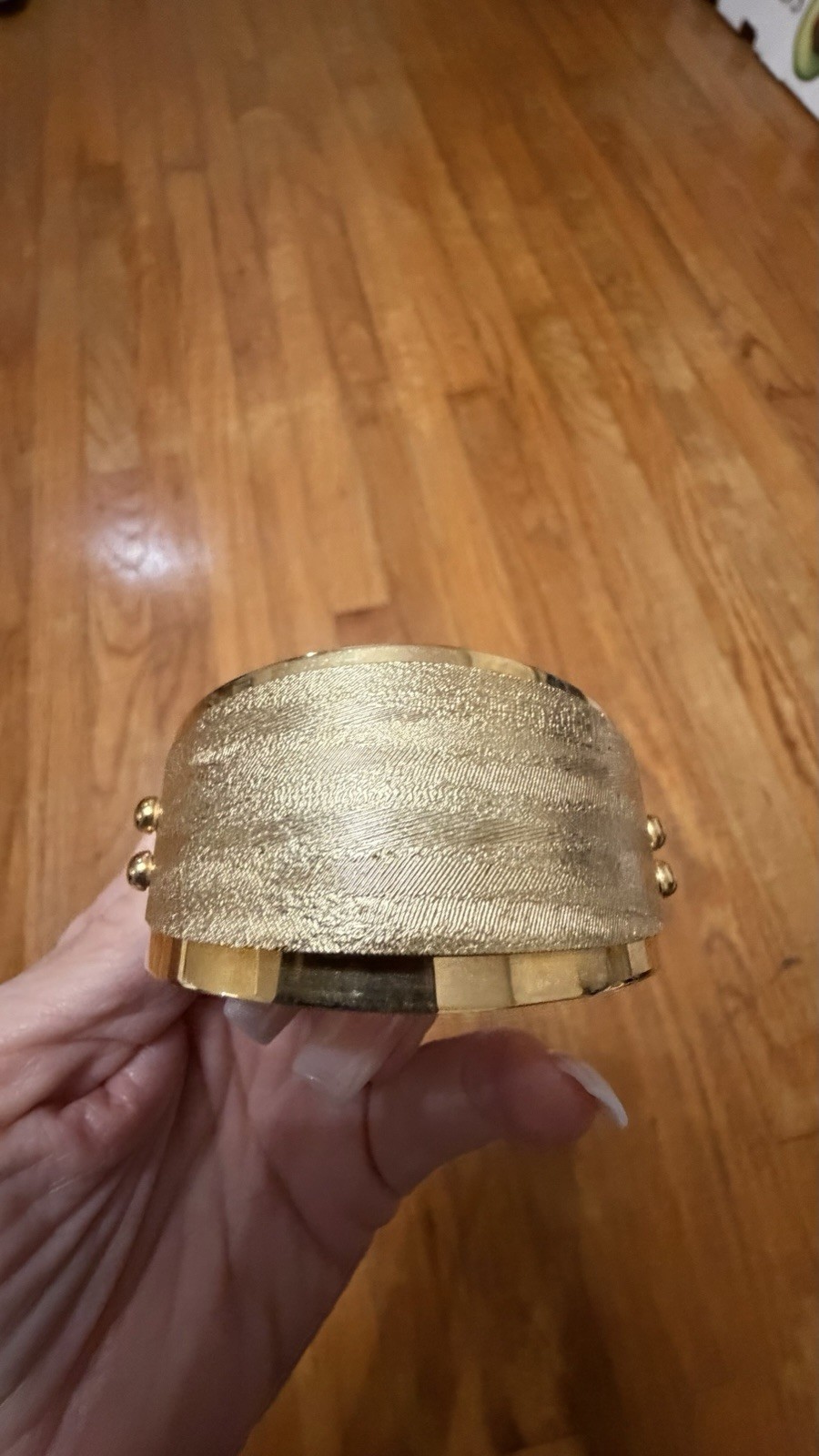 Vintage Emmons Wide Cuff Bracelet Gold Tone Textured & Smooth 4 Side Studs 7″