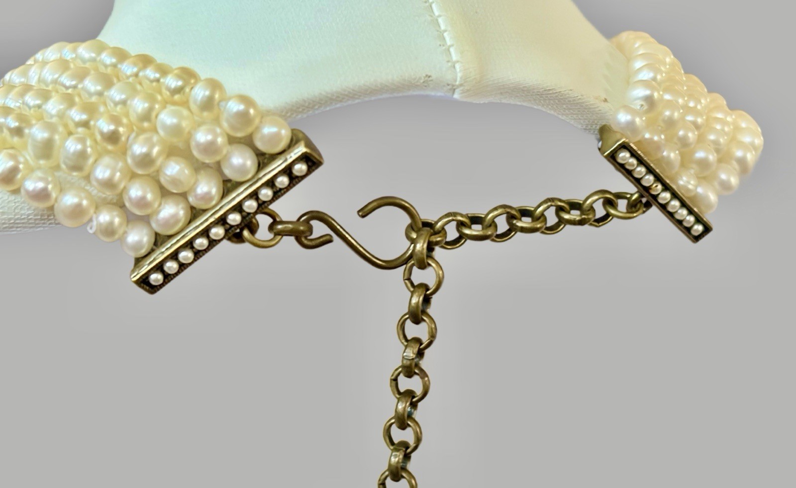 VTG Honora Glass Pearl Opera Choker~Smoky Lavender Crystal Centerpiece~1990s