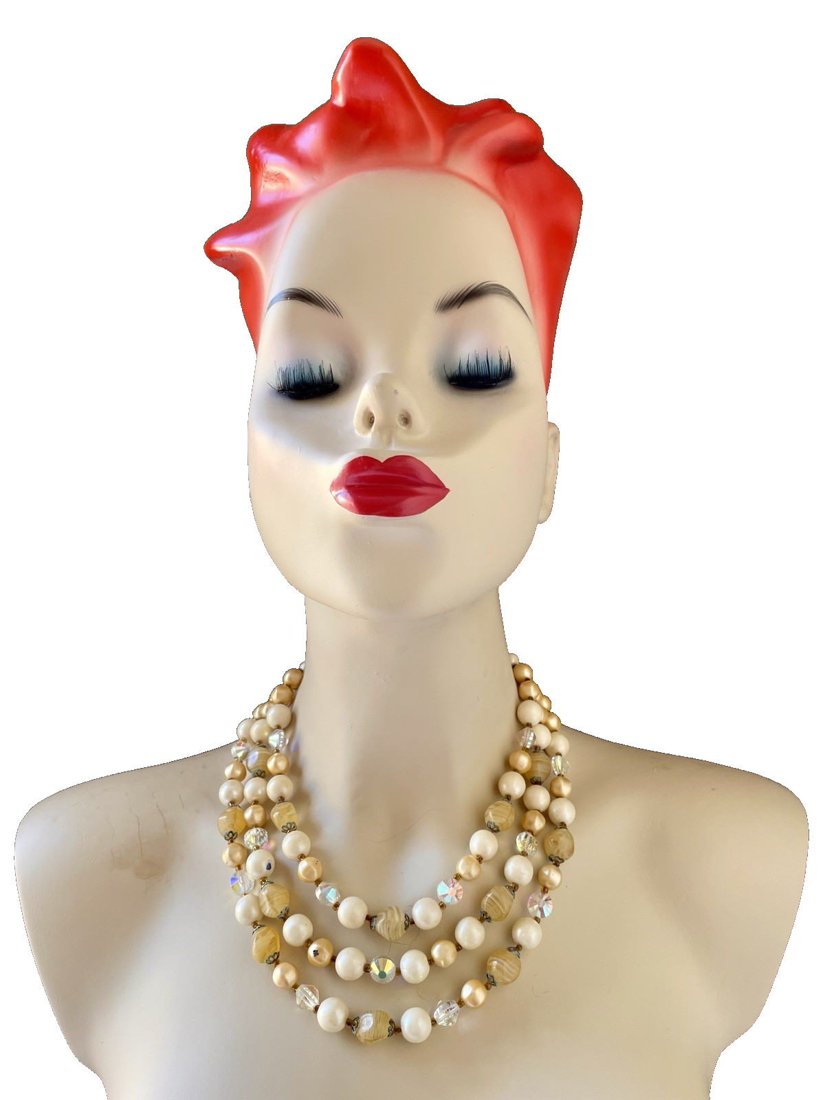 Chic VINTAGE MCM 3 Strand Beaded and Rhinestone NECKLACE