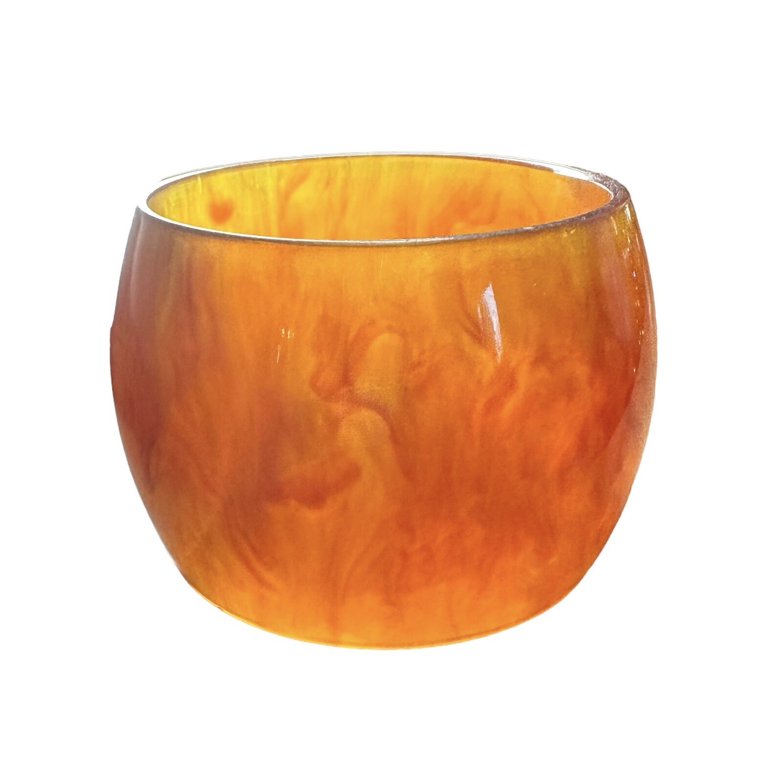 Extra Wide Vintage Bakelite Bangle Bracelet Marbled Amber Root Beer 2.25”x 2.5”