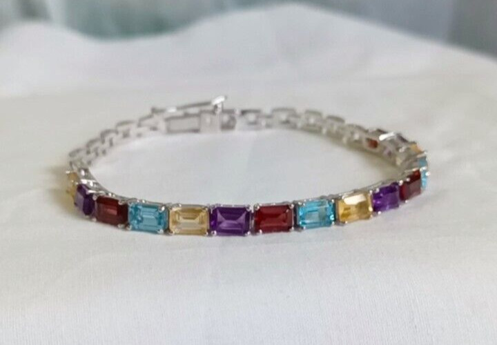 Rainbow Multi Gemstone Handmade Bracelet 925 Sterling Silver Women Bracelet Gift