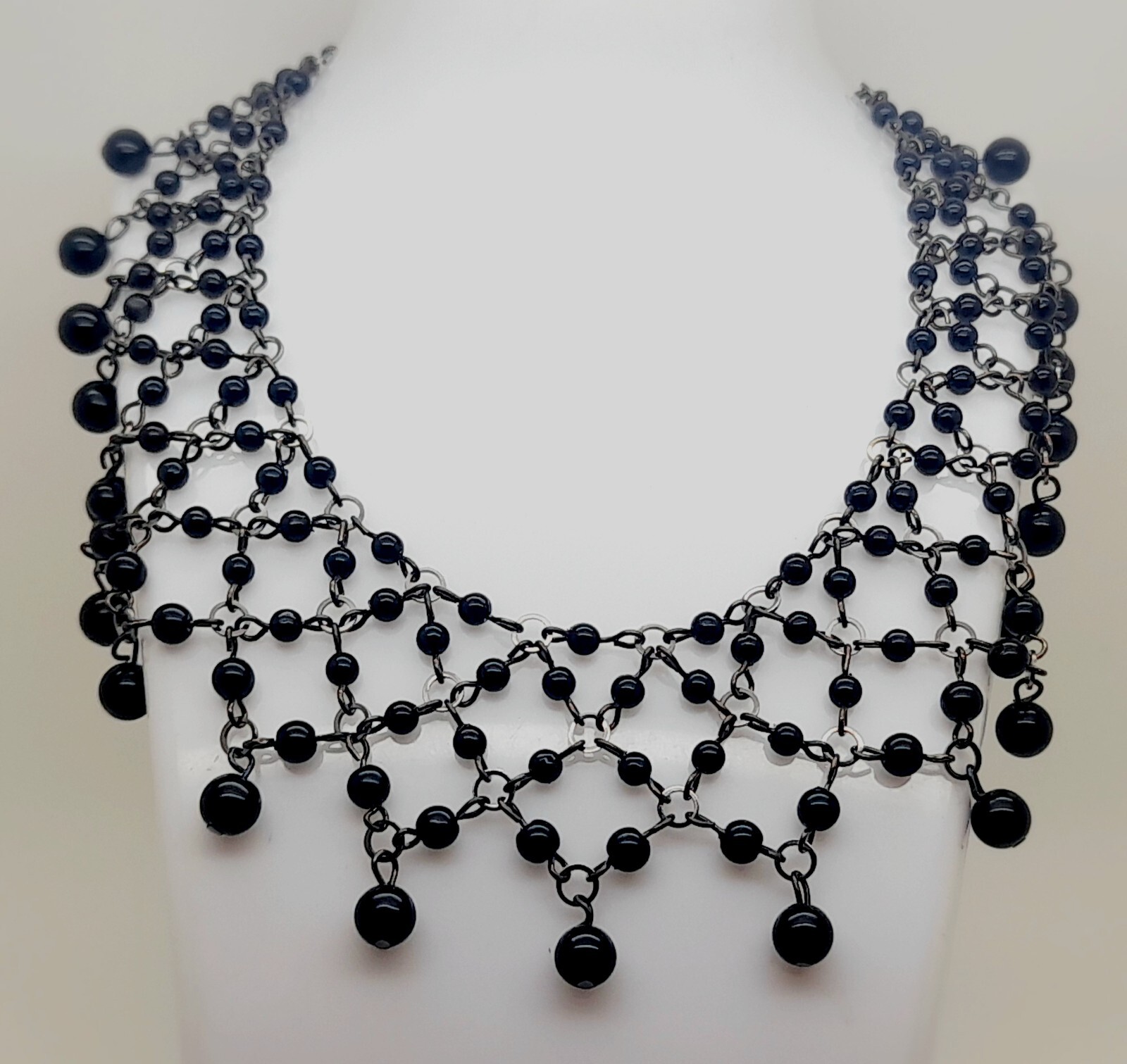 Vintage victorian Handmade black faux Pearls Three Layered party choker Necklace