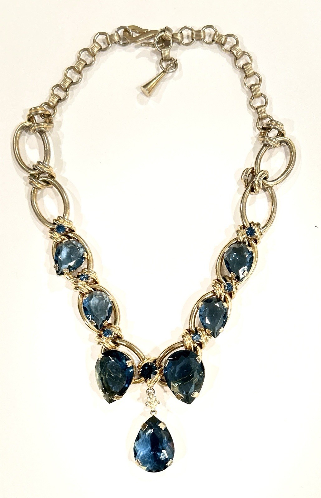VTG Henkel & Grosse For CHRISTIAN DIOR Montana Blue Pear Shaped CRYSTAL NECKLACE