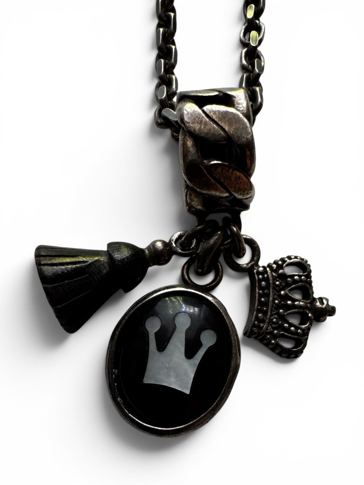 Diesel For Successful Living 925 Marked Charm Necklace Crown Pendant Y2K Mens