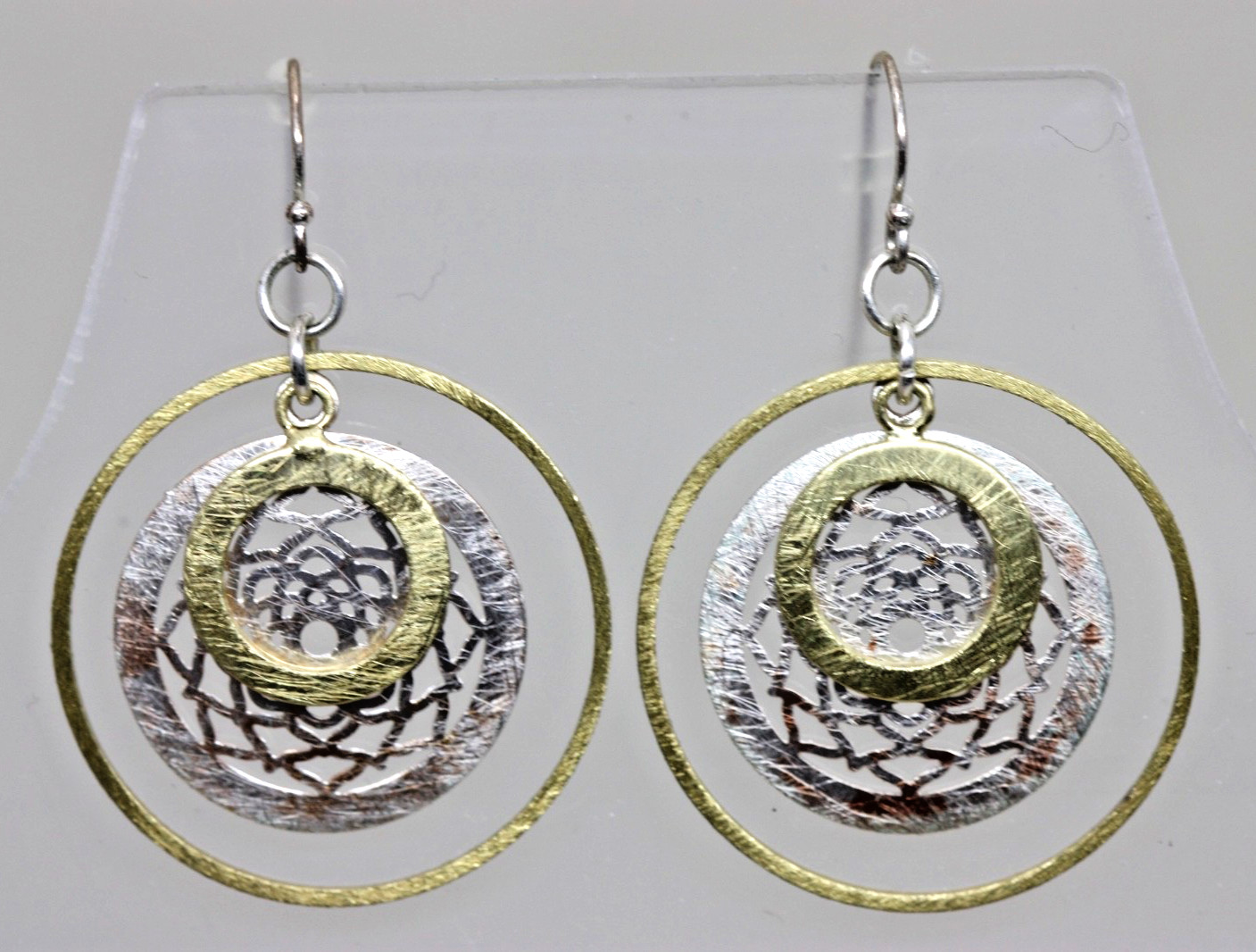 Silver Gold & Copper Tone Dangle Drop Hoop Pierced Earrings