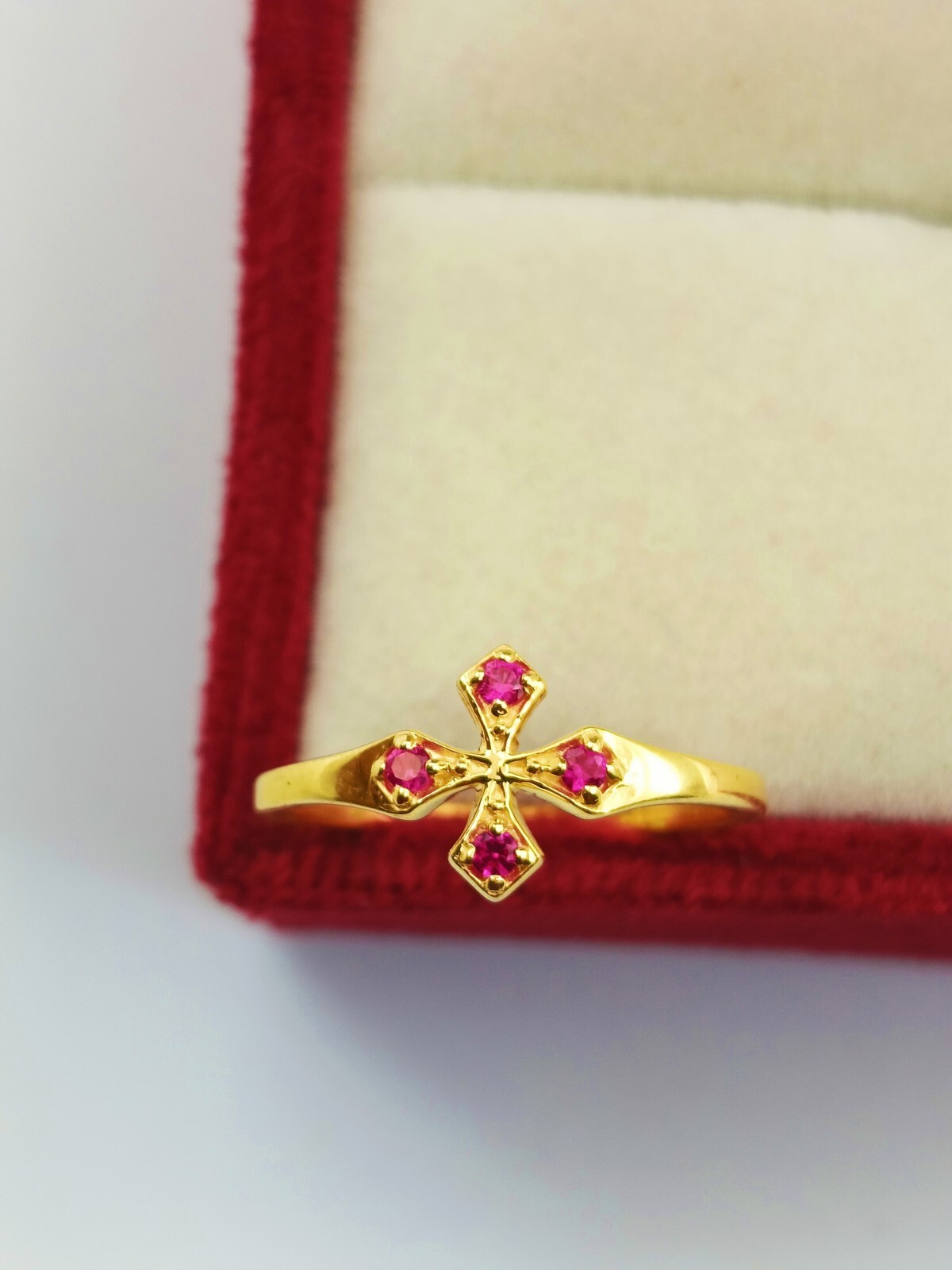Round Cut Ruby Gemstone Ring 14K Yellow Gold Handmade Stackable Ring