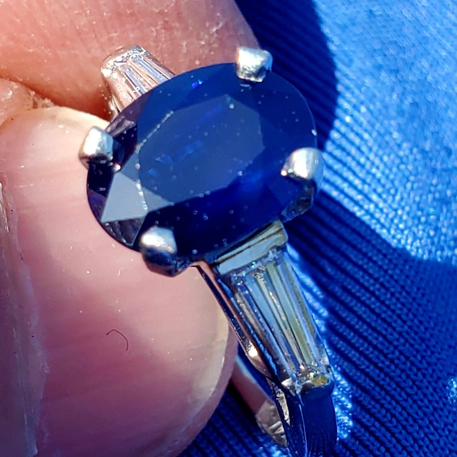 EARTH MINED SAPPHIRE DIAMOND Deco Engagement Ring Vintage PLATINUM Solitaire 3CT