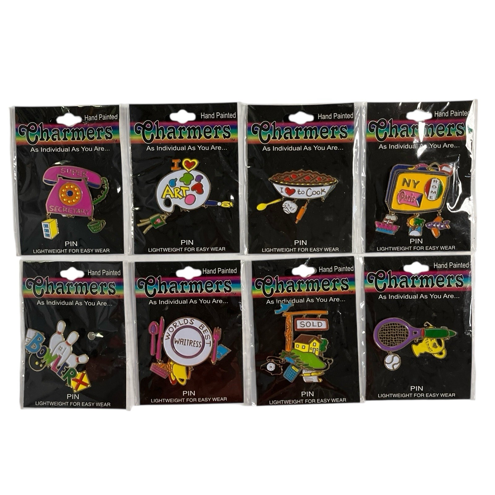 Vintage 1998 Charmers Pins Novelty Hand Painted Dangle Misc Lot Set of 8