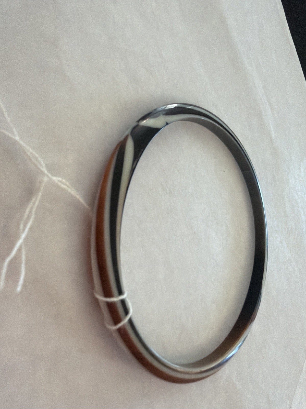 Vintage MCM Thin Swirl Bangle Bracelet Root Beer Black White Cellulose Acetate