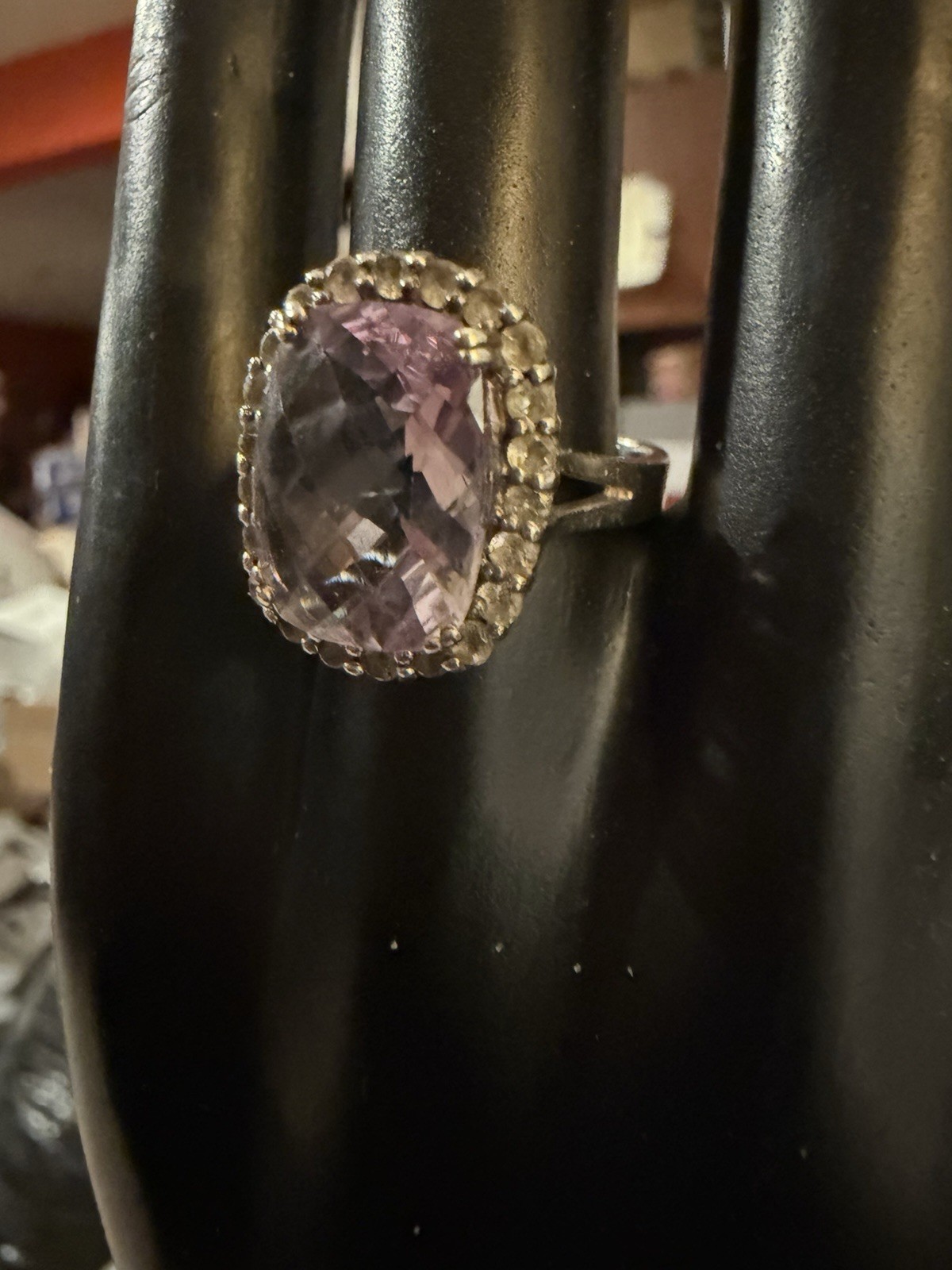 Faceted Amethyst White Topaz Ring 925 Sterling Silver Vintage Sz 9-3/4”