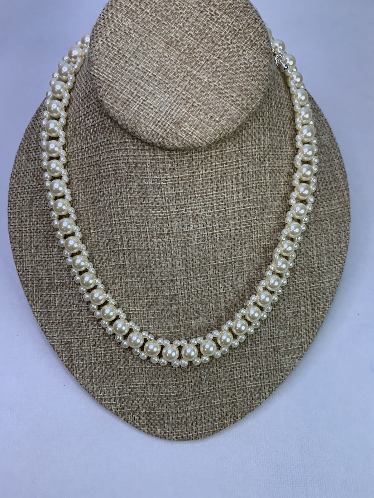 Vintage Simulated Pearl Necklace Signed SHB (Shofel Bros) Champagne Colored￼ D5