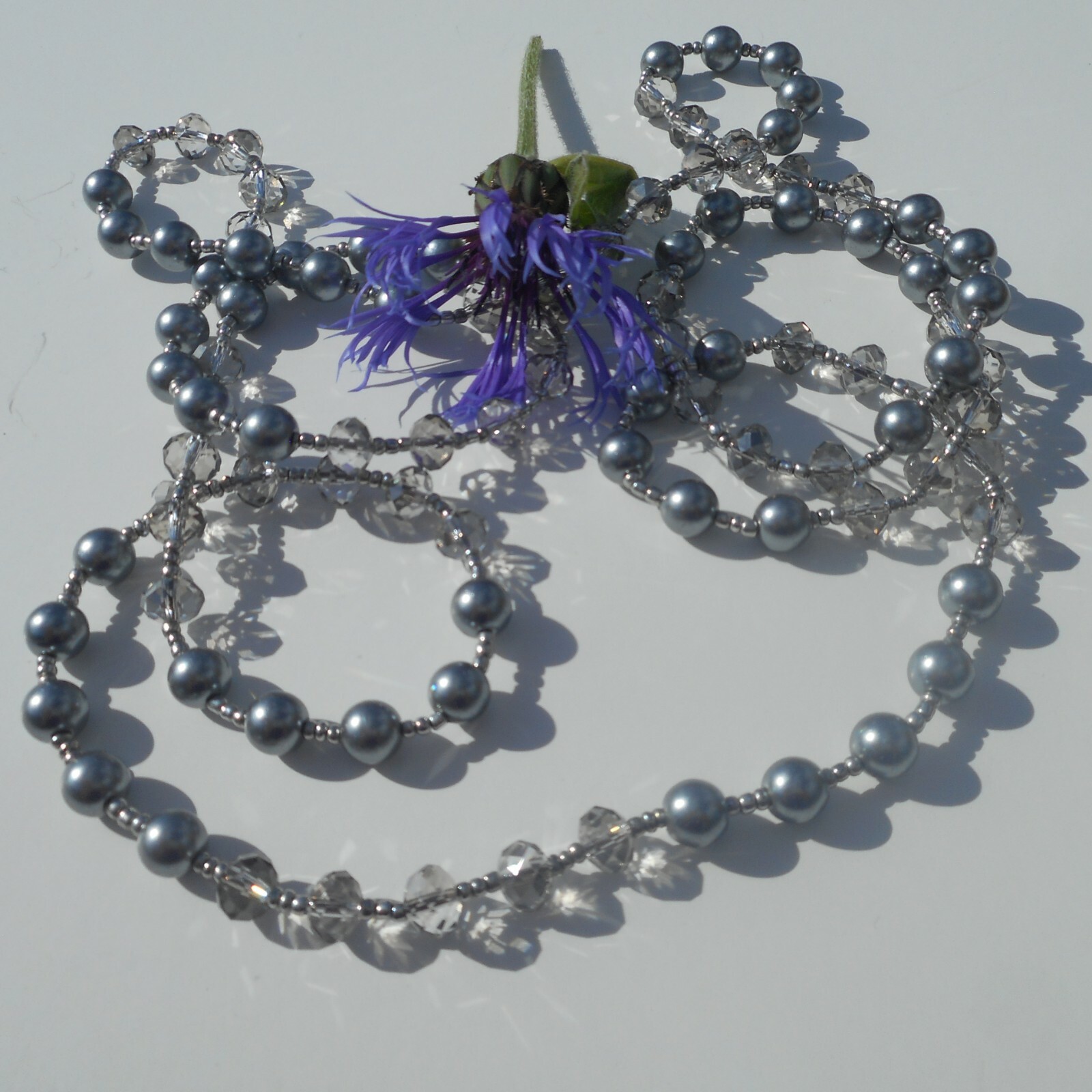 Genuine Dark Grey Pearl Aurora Borealis Crystal Beaded Necklace