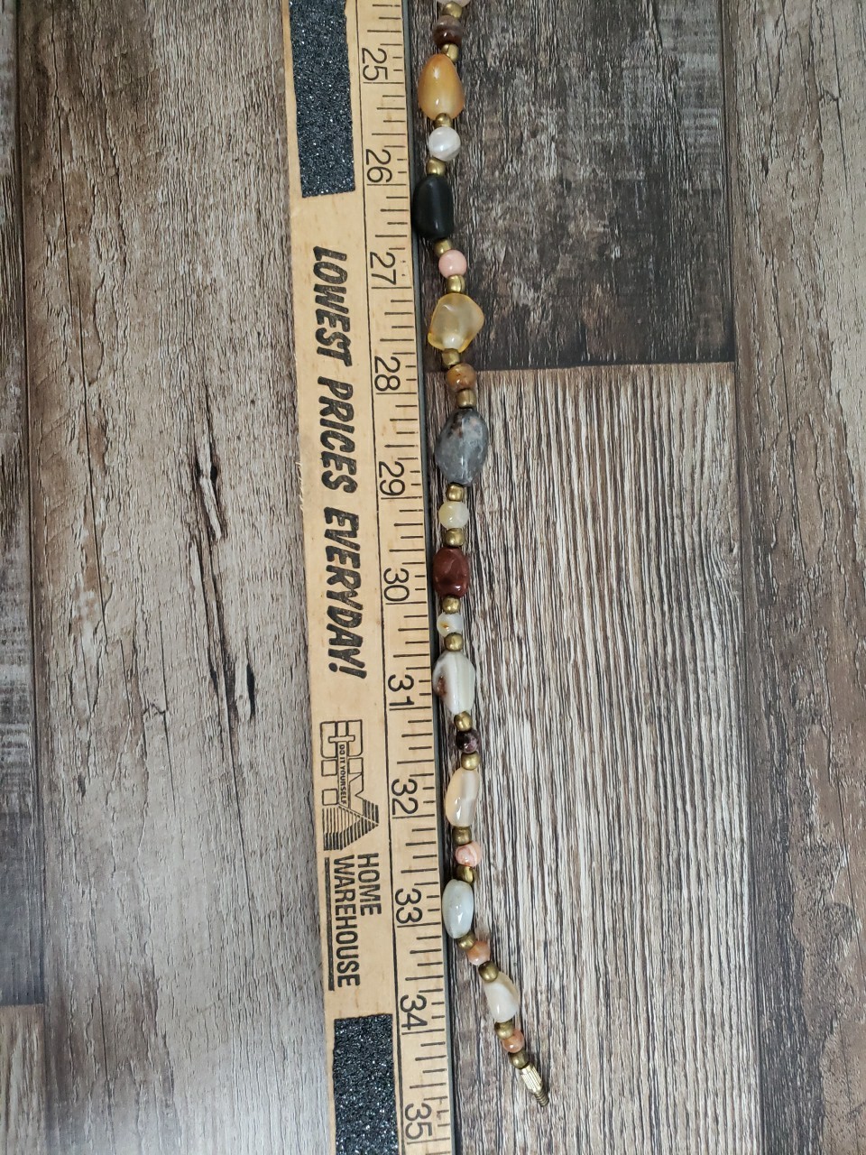 VTG Multi Polished Gemstone Agate Necklace 35″ Brass Barrel Closure Chunky