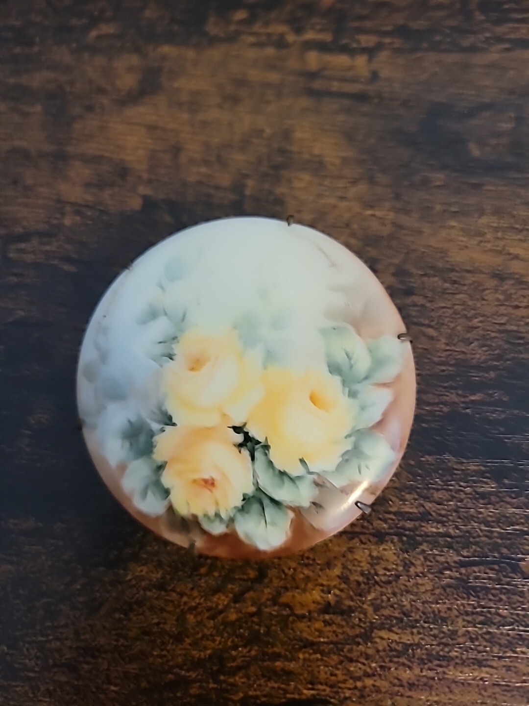 Victorian Hand Painted Porcelain Button Pin Broach Vintage 2 in fine detailing