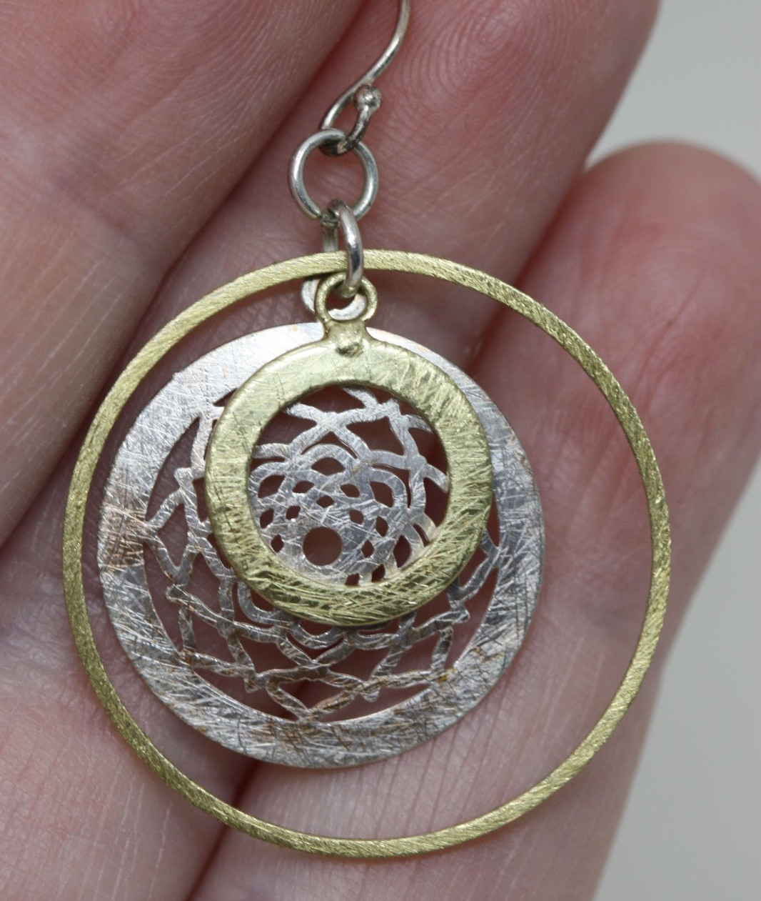 Silver Gold & Copper Tone Dangle Drop Hoop Pierced Earrings