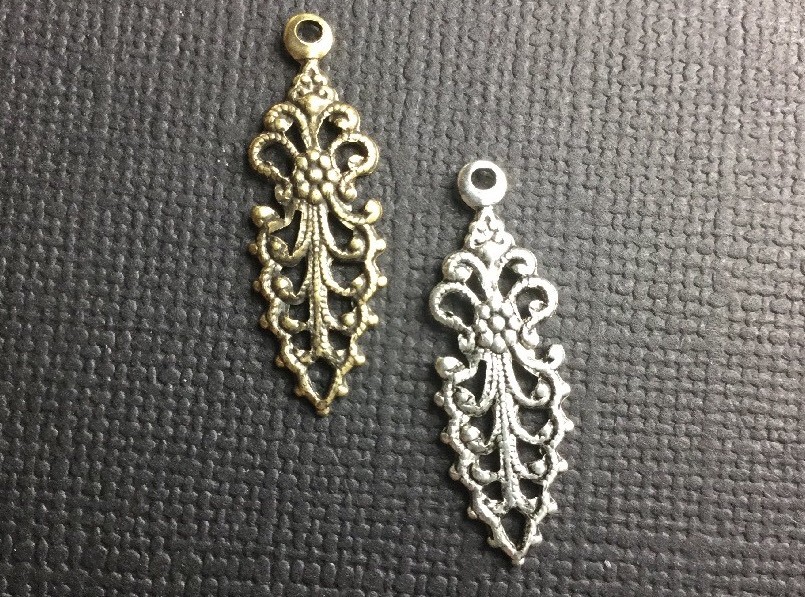 Victorian Filigree Dangle w/Loop Brass Jewelry Finding Silver Ox, Brass Ox 2748