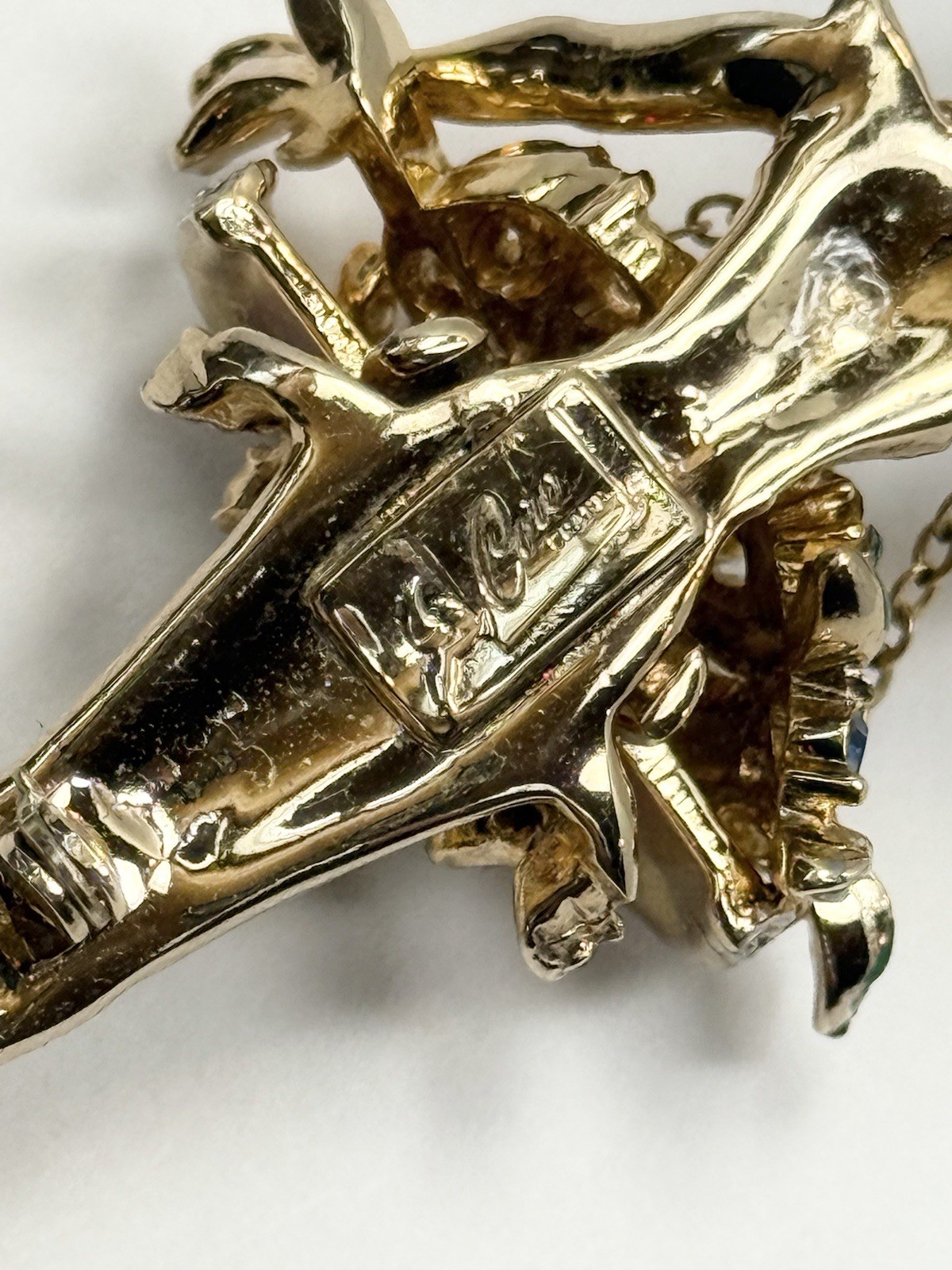 Vintage Coro Pegasus Flower Girl Seller Brooch W/ Rhinestones