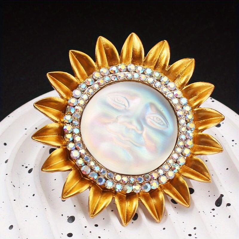 Vintage Baroque Sun Smiley Face Brooch Set with Dripping Oil Accessories
