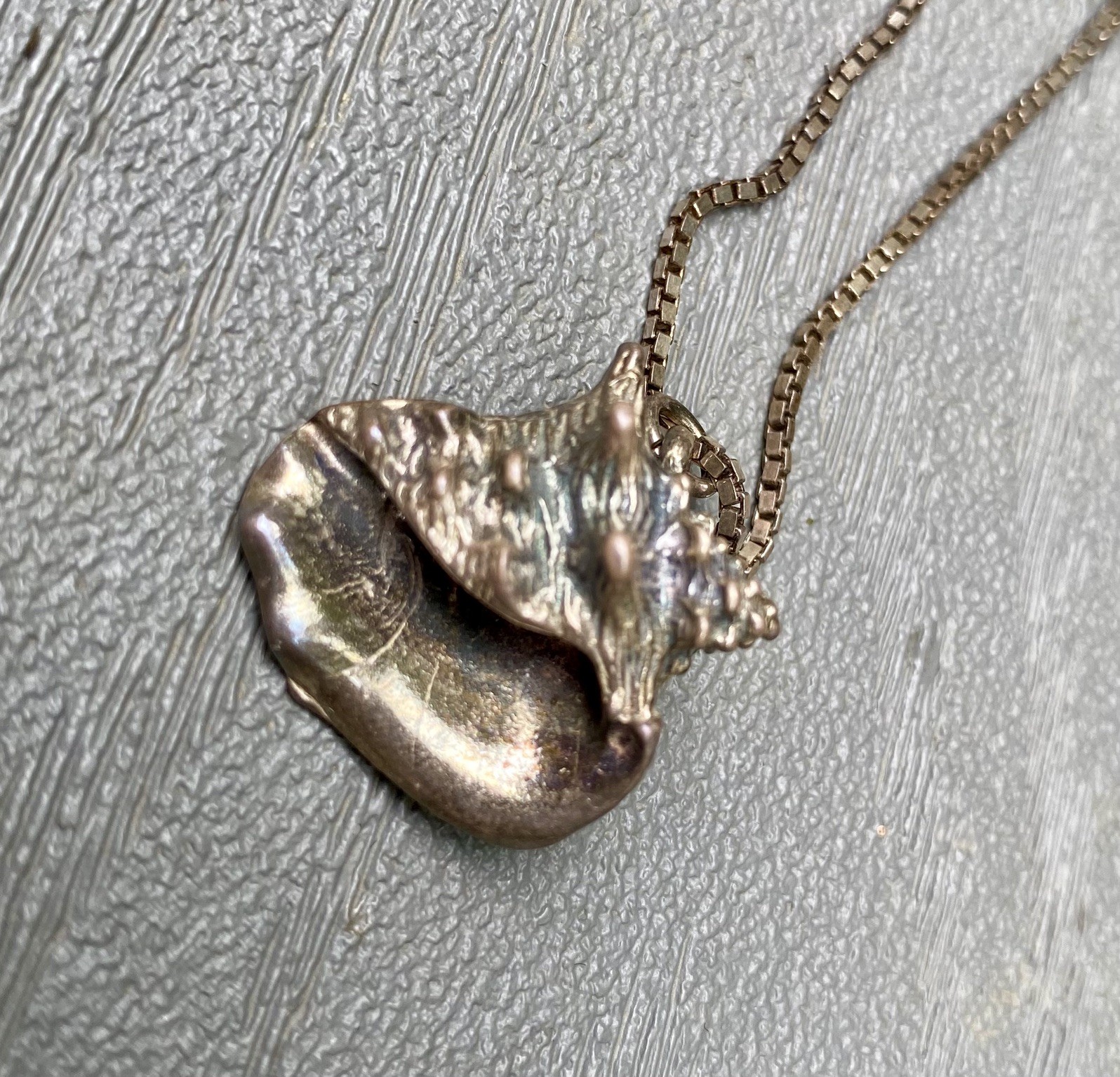Vtg. Sterling Silver Conch Seashell Charm Pendant 3D Necklace Chain – Spain 925