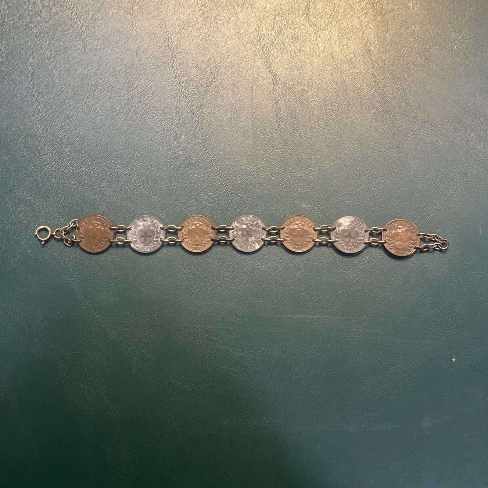 Antique Swiss 2 Rappen Bracelet Vintage Bronze And Zinc Coins WW2 Era