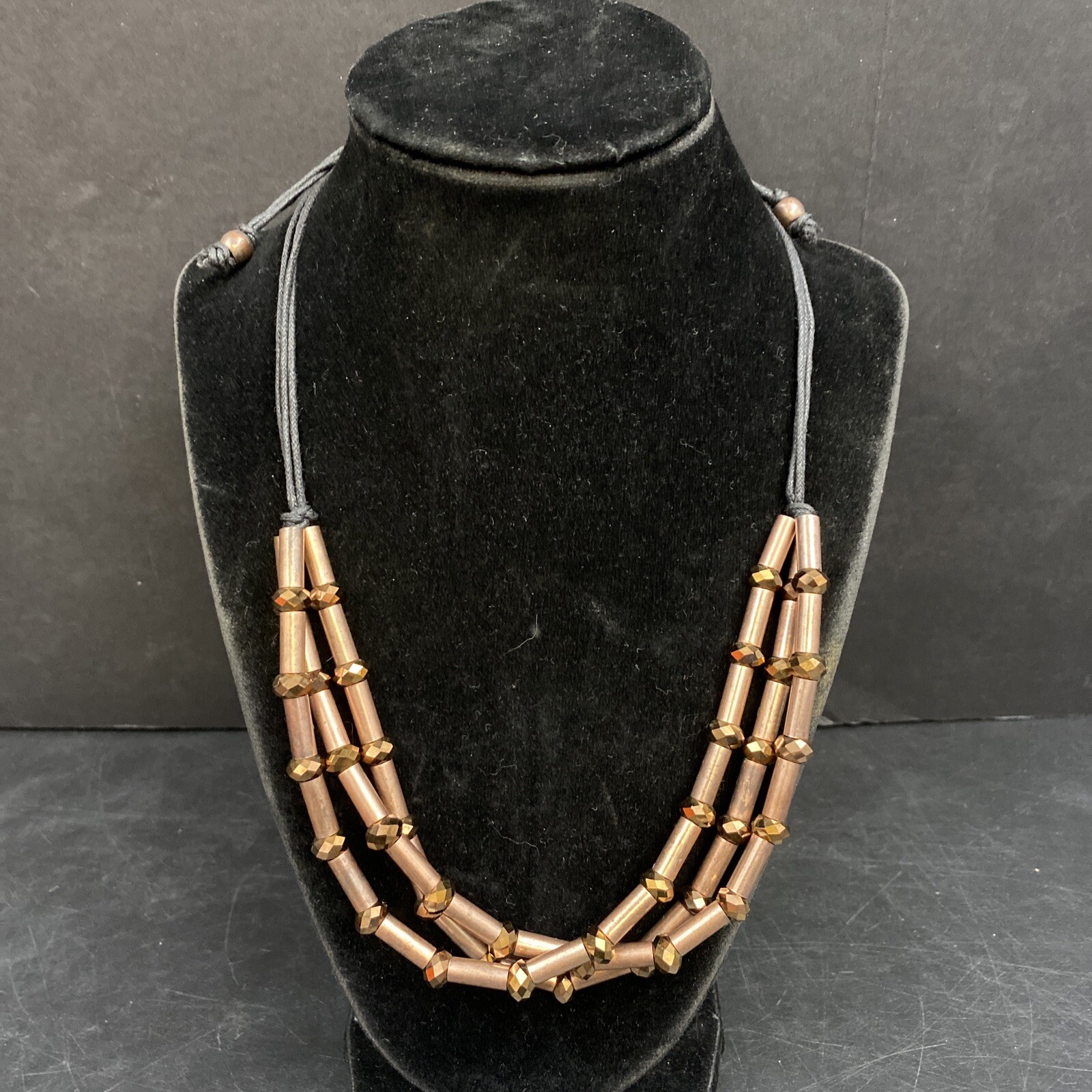 Vintage Copper Tone 3 Strand Adjustable Cord Necklace Layered Retro Statement