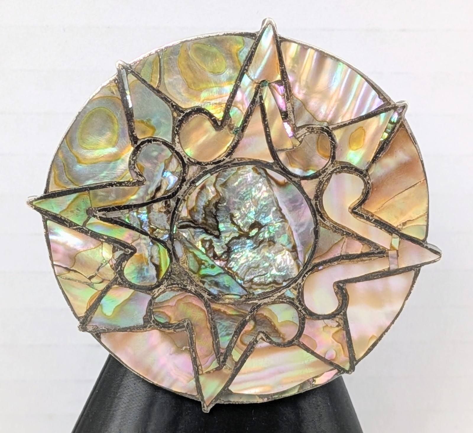 Taxco Eagle 3 Silver Brooch Pendant Sun Star Abalone 925 Signed G.A.R. VTG READ