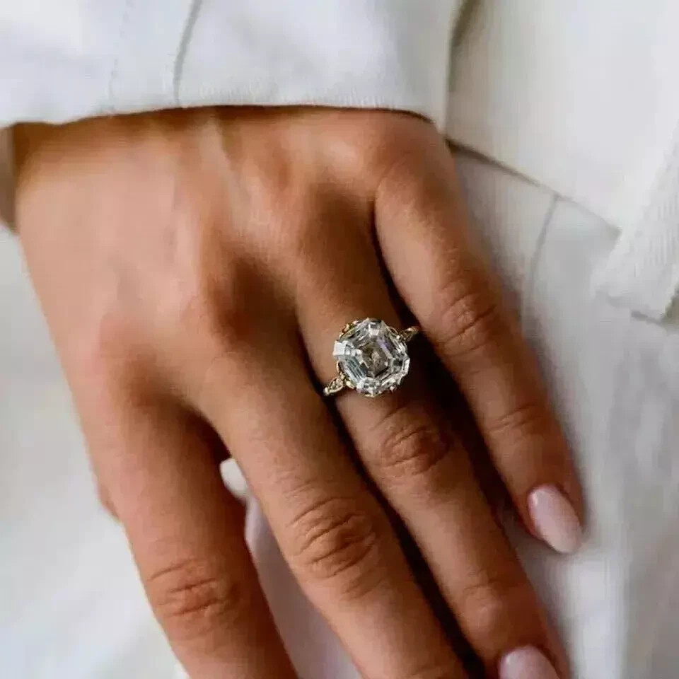 Art Deco Style 3.5Ct Asscher Cut Lab Created Diamond 14K Gold FN Engagement Ring