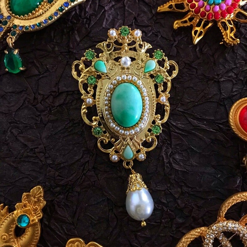 Vintage Antique Style Design Gem Brooch Men Women Party Dress Accessories