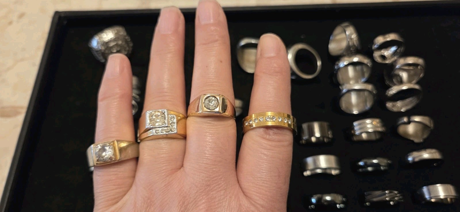 Vintage Mod Ring Lot Of 41.mens.14 Signed Avon ETA stainless Steel RSC