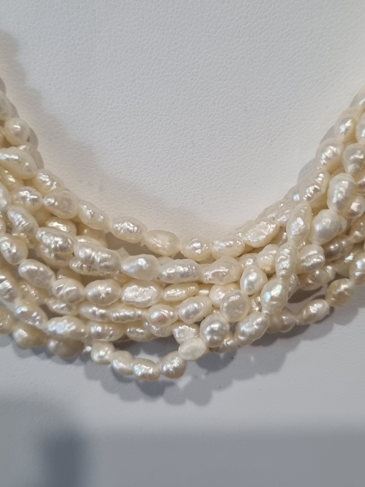 Vintage 1980s 14k Gold 10 strand Cultured Rice Pearl Necklace USA made see Video