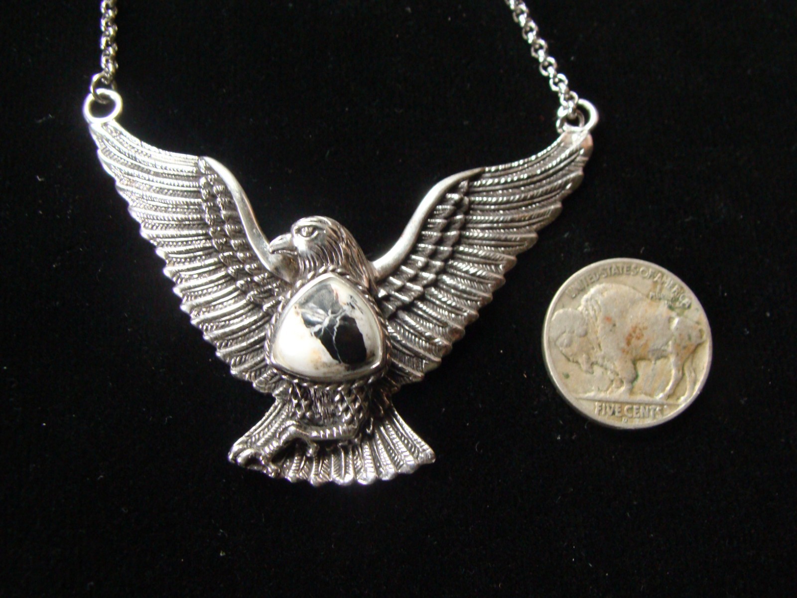 Vintage Sterling Silver Eagle Pendant & Chain Necklace Adjustable 18-21 in long