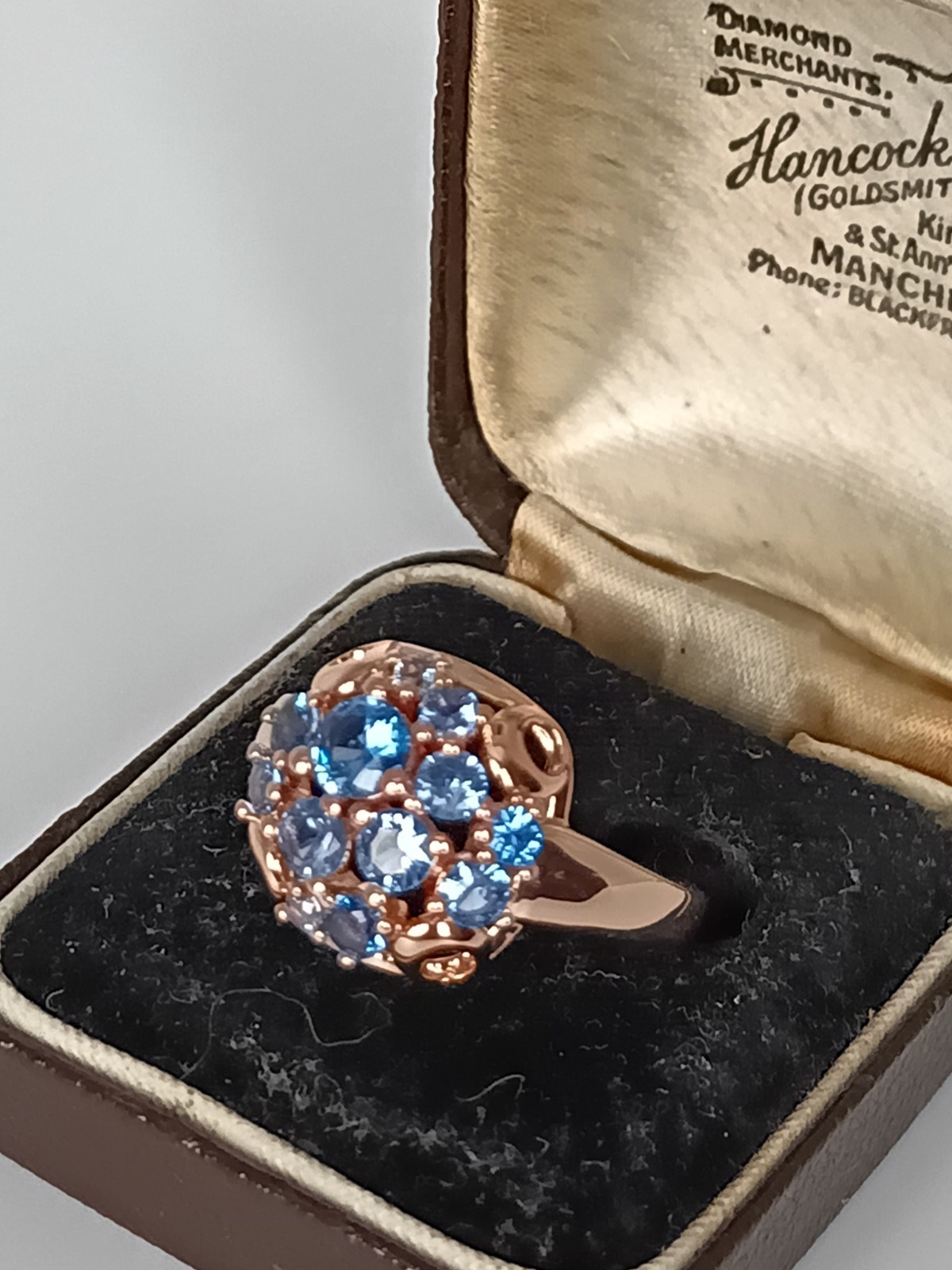 Vintage 1990-s 14 Ct Rolled Gold Blue Topaz Ring Size UK P US 7 1/2- Hallmarked