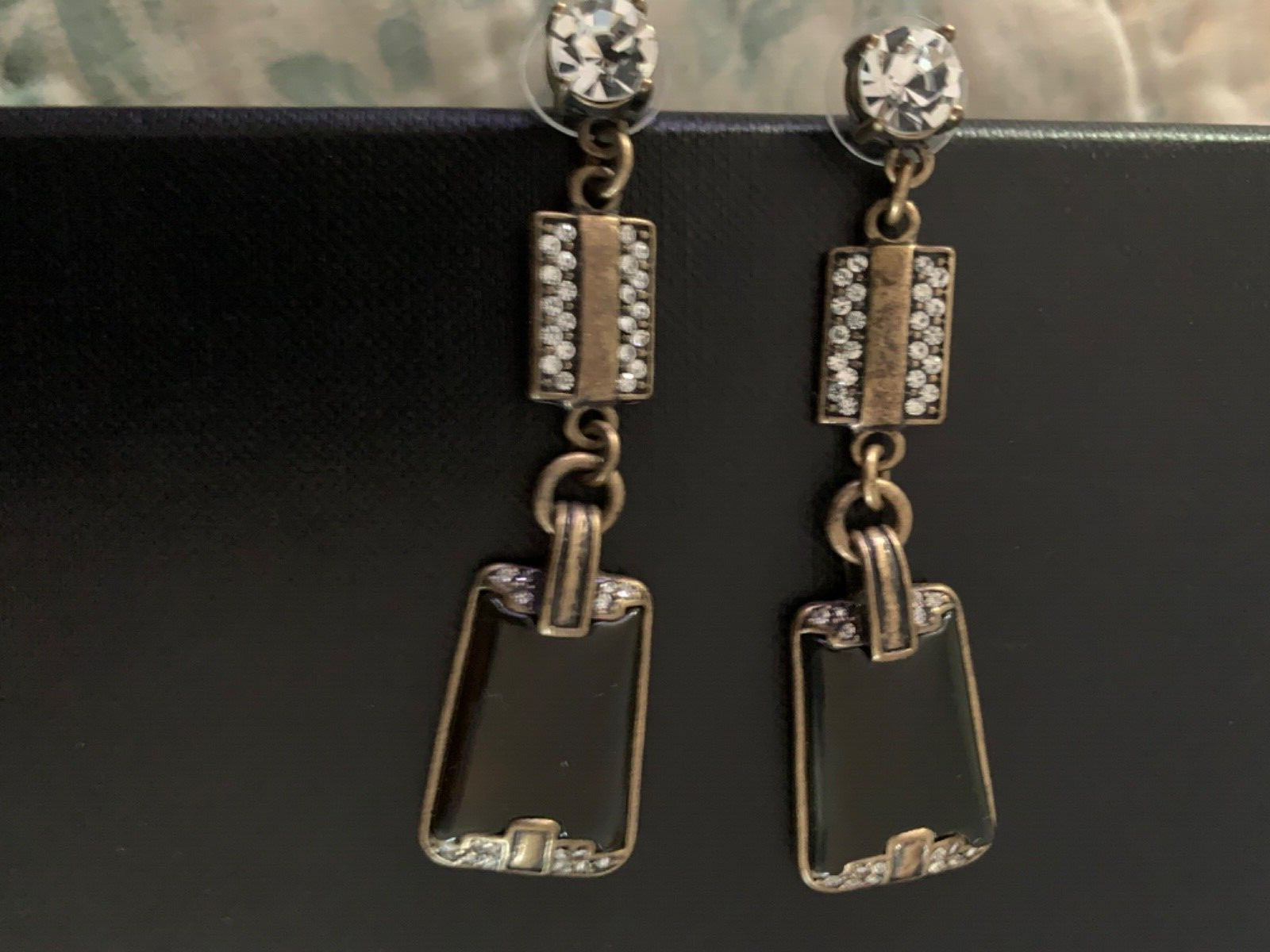 Ann Taylor Vintage Bronze, Crystal, Brown Acetate Earrings
