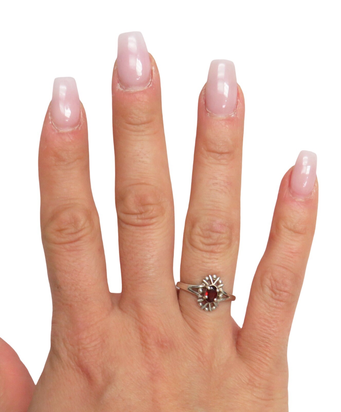 Sterling Silver Oval Garnet Ring Size 9 3/4