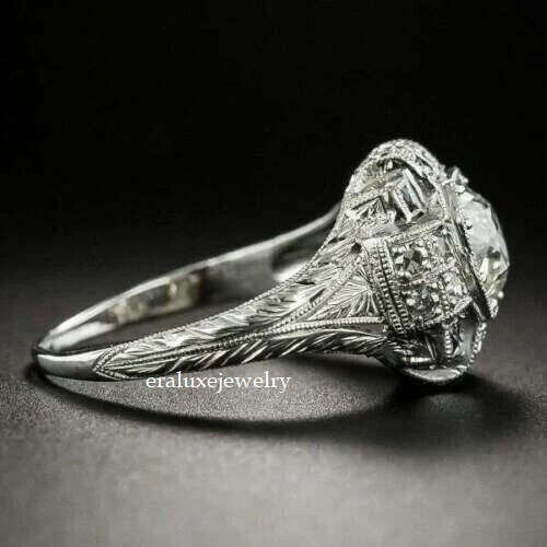 Art Deco Style 2Ct Round Lab Created Diamond Anniversary 14K White Gold FN Ring