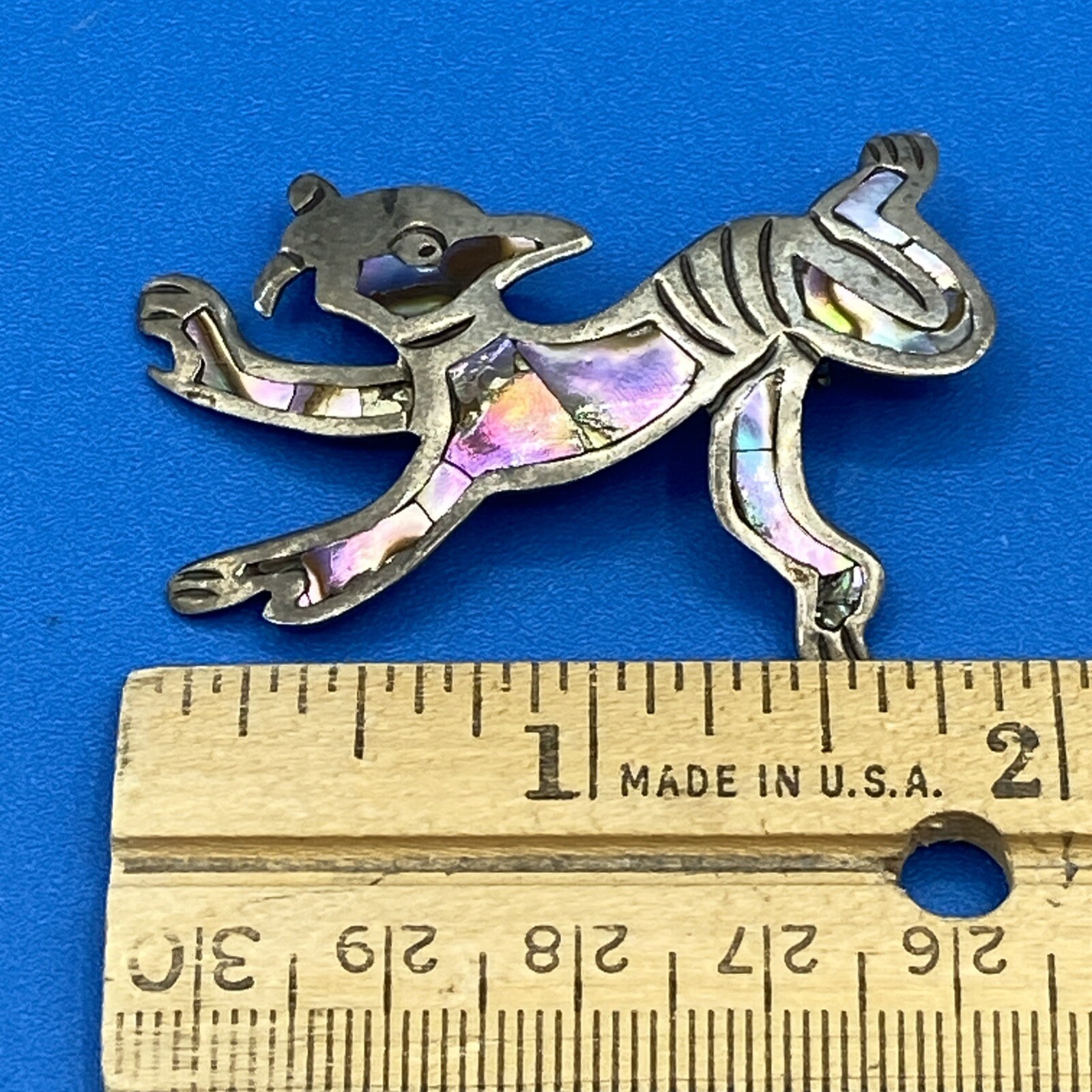Taxco vtg Mexican silver PIN Brooch unknown creature Abalone unreadable mark