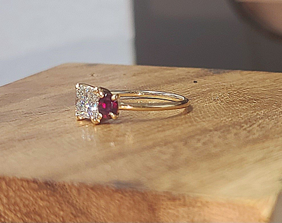 14K Yellow Gold Engagement Three Stone Ring 1.01CT.Natural Princess Cut Diamond