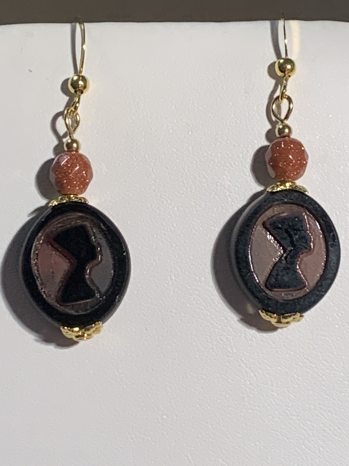 SALE-HANDCRAFTED VTG. EGYPT 2-SIDED CZECH GLASS&GOLDSTONE NEFERTITI EARRINGS #2