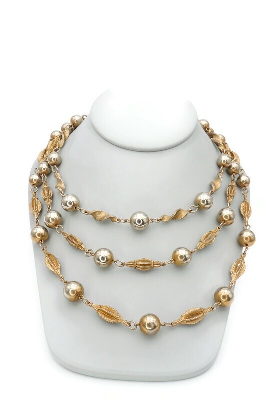 Vintage Necklace Gold Tone Ball Bead Textured Multi Strand 18″