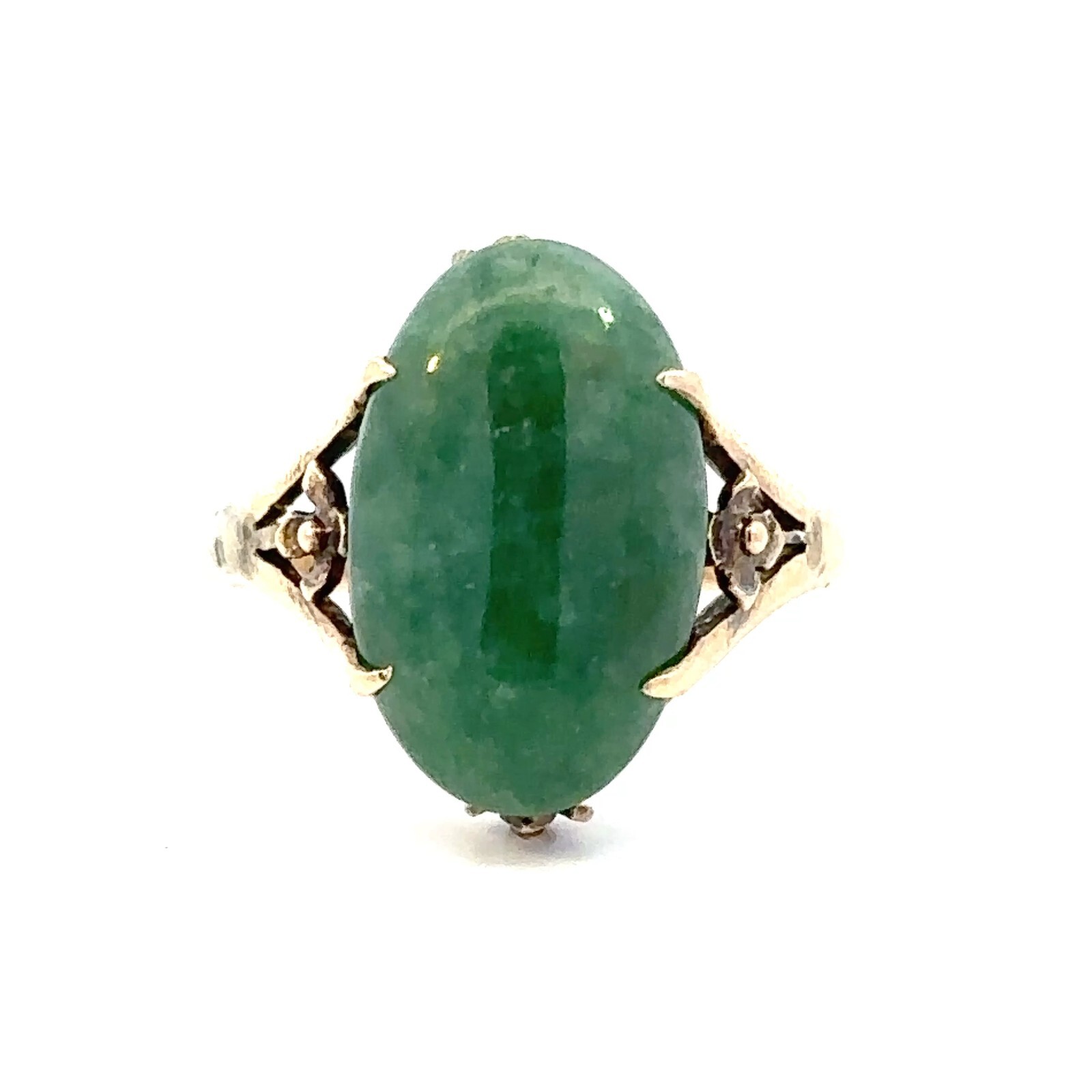 Vintage 14K Yellow Gold Oval Jade Ring Size 6.75