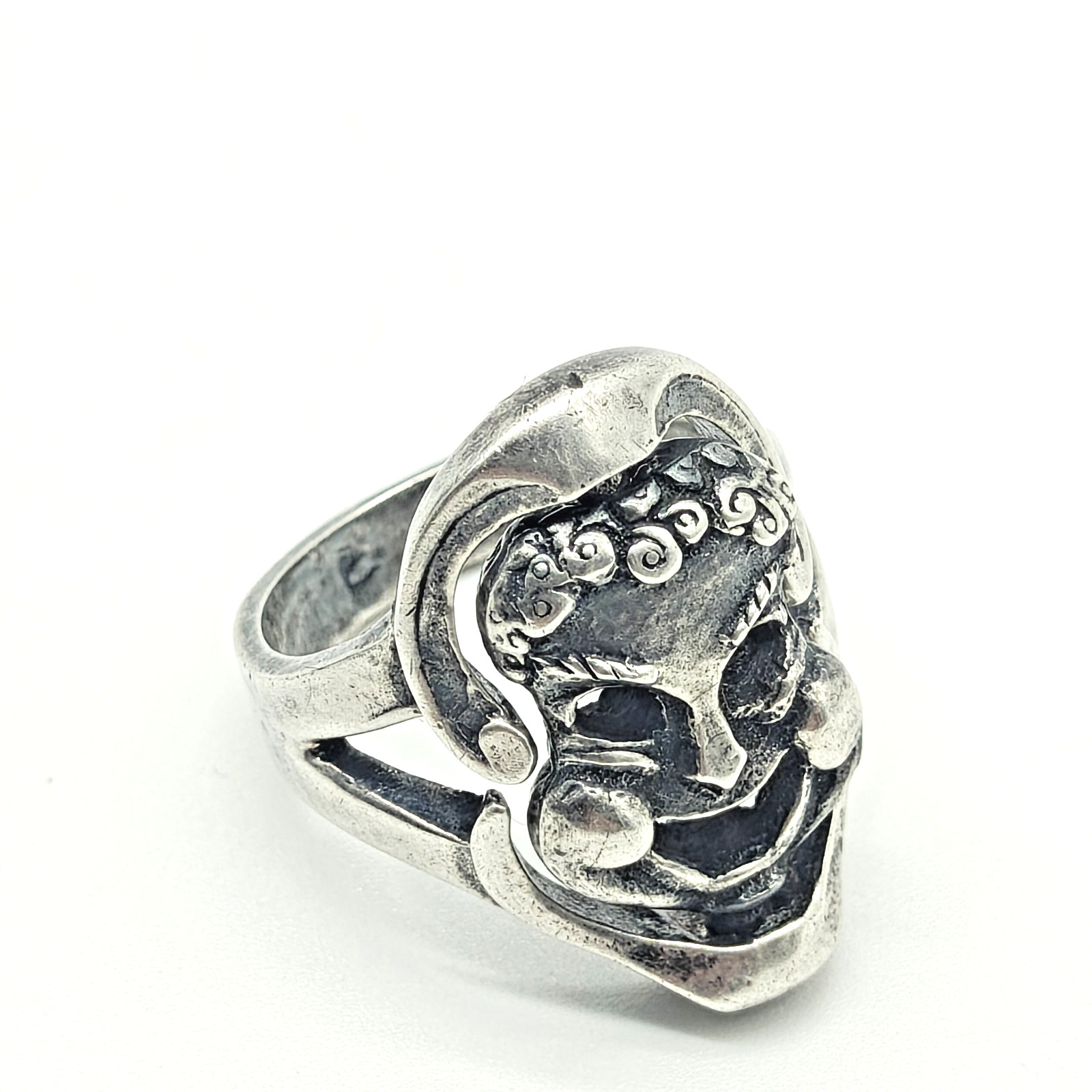 Vintage Sterling Silver 925 Comedy Drama Face Rotate Ring Sz 4.5