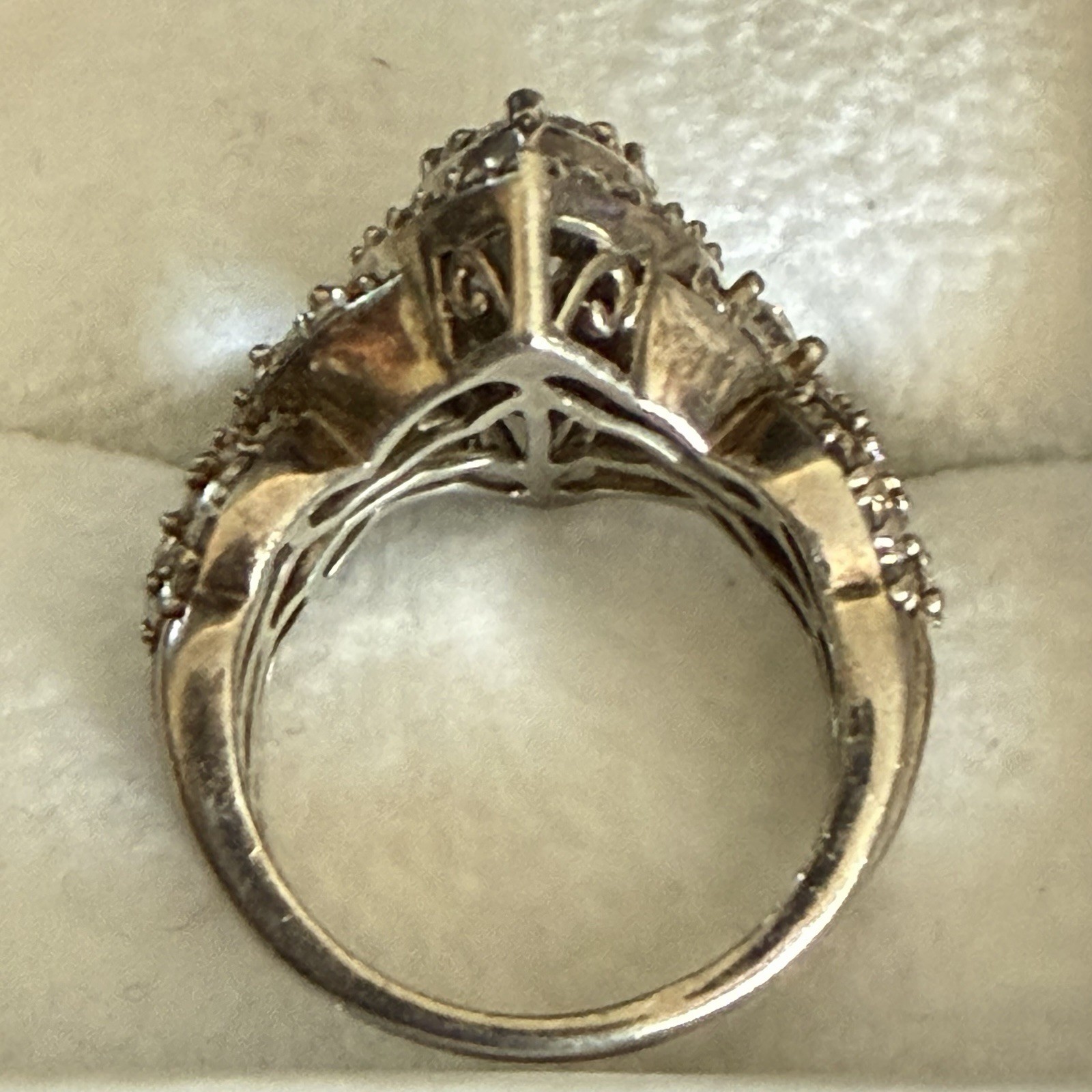 Vintage Deco Large Statement Wedding Engagement Sterling Ring Sz 7.75 9 grams